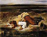 A Mortally Wounded Brigand Quenches his Thirst by Eugene Delacroix